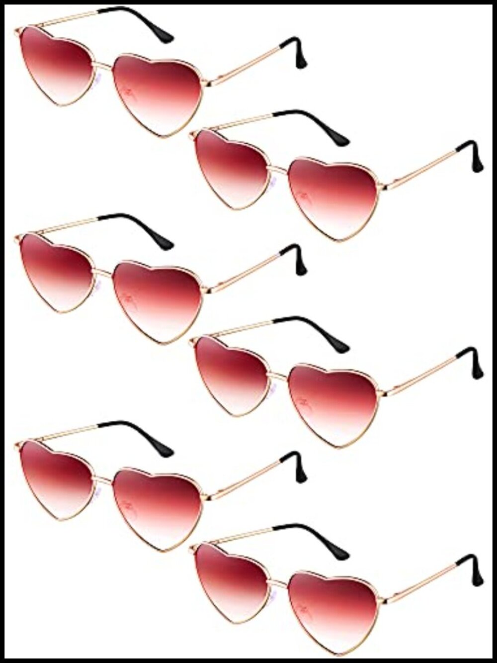 6 Pairs Heart Shaped Sunglasses Vintage Metal Frame Retro Sunglasses Multipack